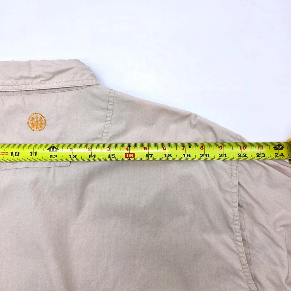Beretta Mens XL Tan Cotton Long Sleeve Shooting Shirt‎ Quilted Shoulder Vented